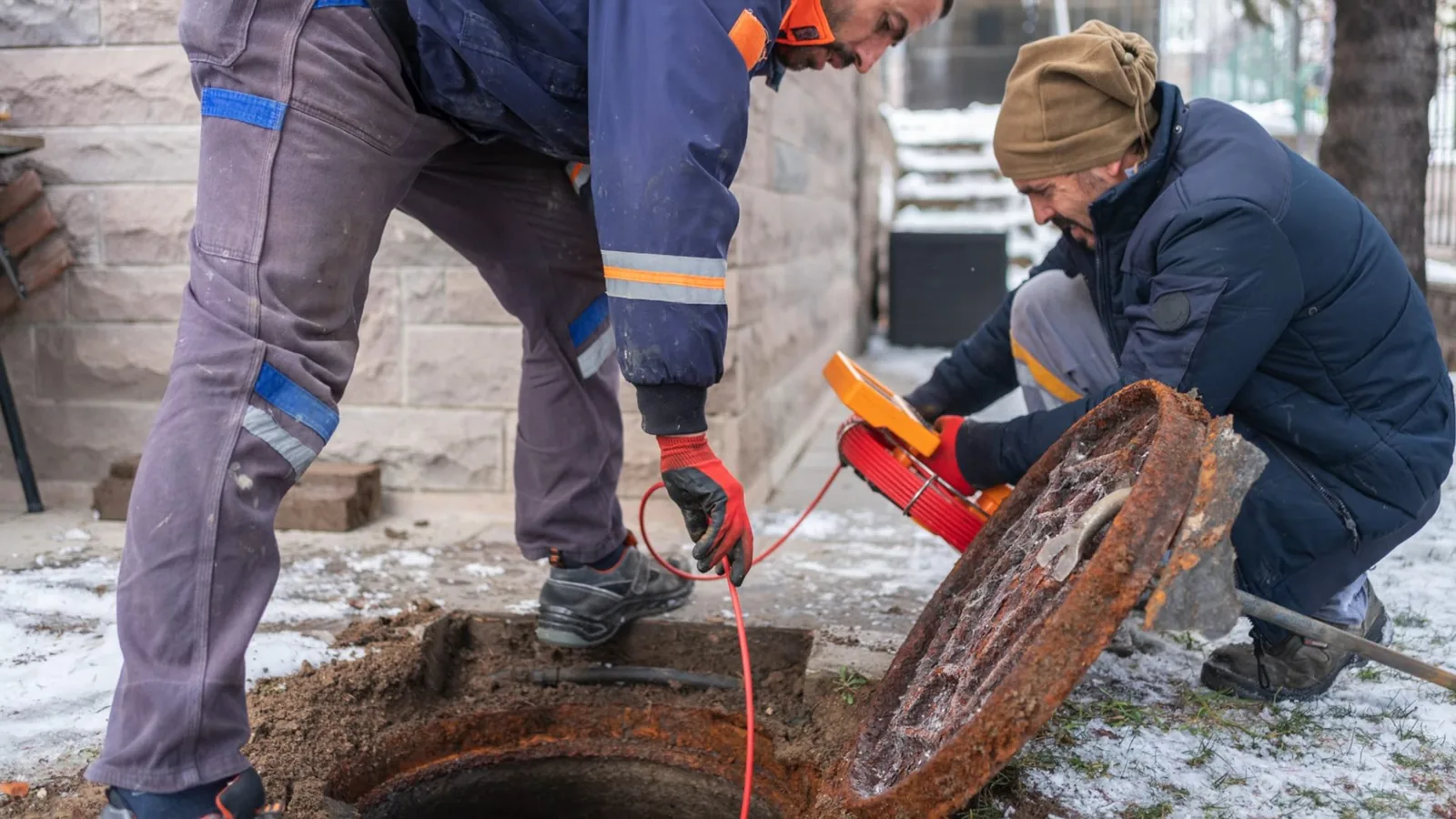 A high-pressure jetting hose fed into a sewer cleanout during Hydro Jetting service in Alpharetta
